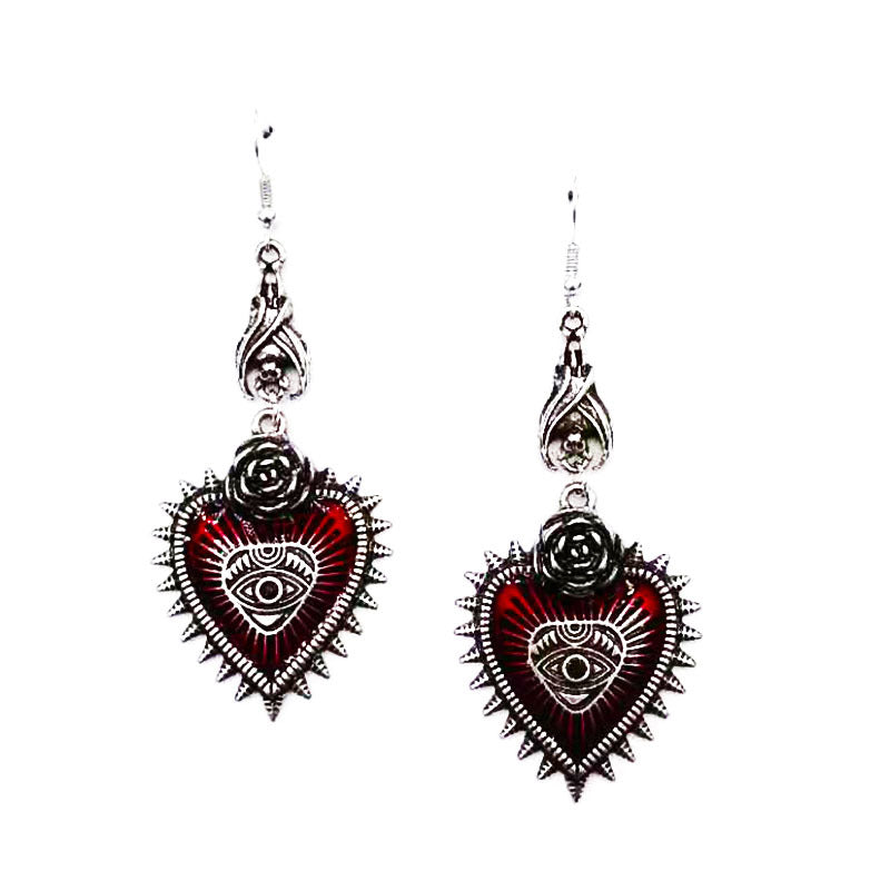 Wholesale gothic punk wind field rose heart-shaped Blood Devil eye drop oil bat earrings