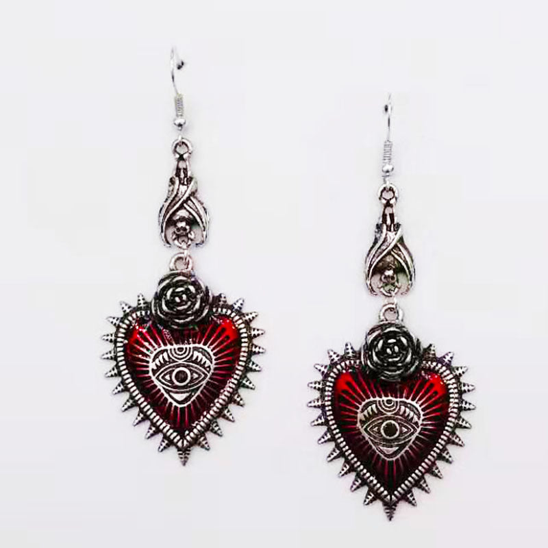 Wholesale gothic punk wind field rose heart-shaped Blood Devil eye drop oil bat earrings