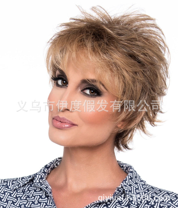 Wholesale Old man's hair wig gradient gray white white wig headpiece ladies short curly synthetic fiber headpiece