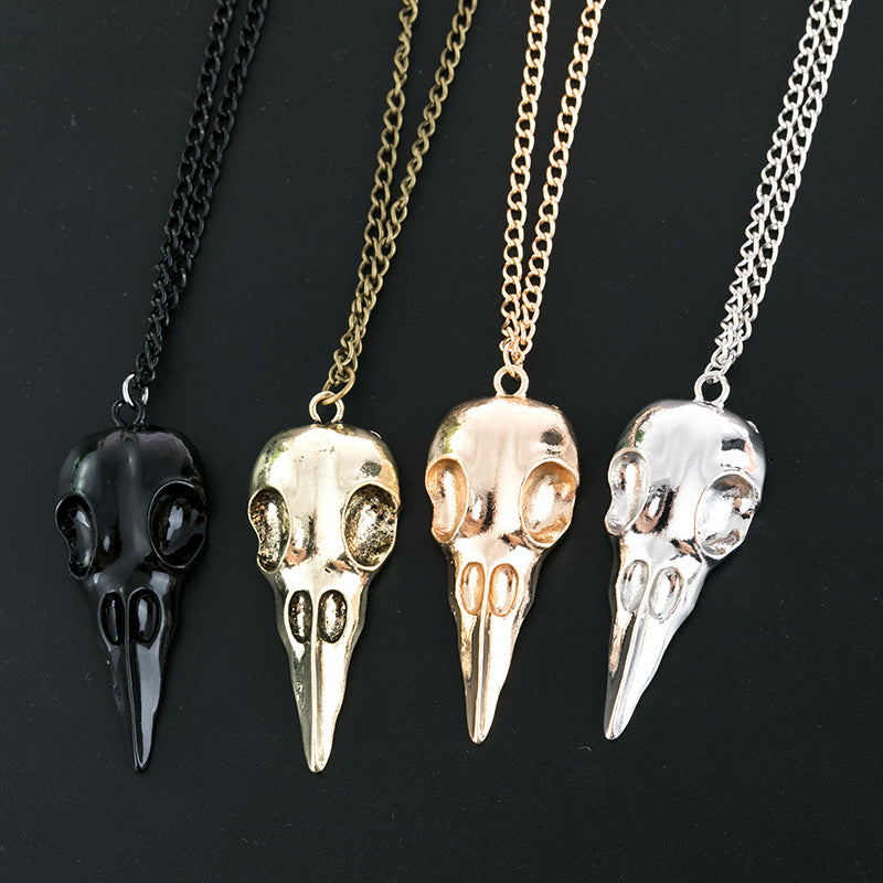 Wholesale Punk 3D Alloy Crow Skull Skeleton Pendant Necklace