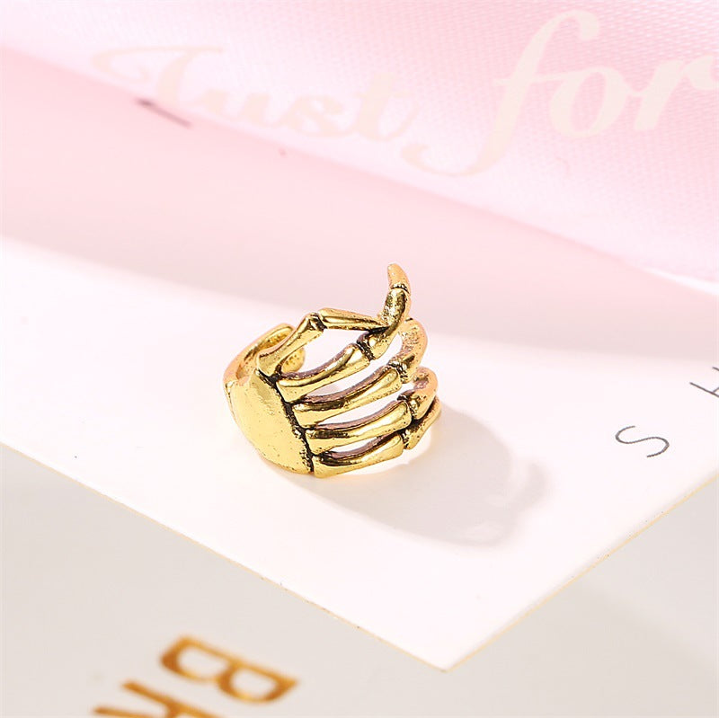 Wholesale Stylish Punk Skull Spine Ear Cuff Clip Women S Copper Electroplated Earring No Piercing Jewelry Accessory For Boutique Resale
