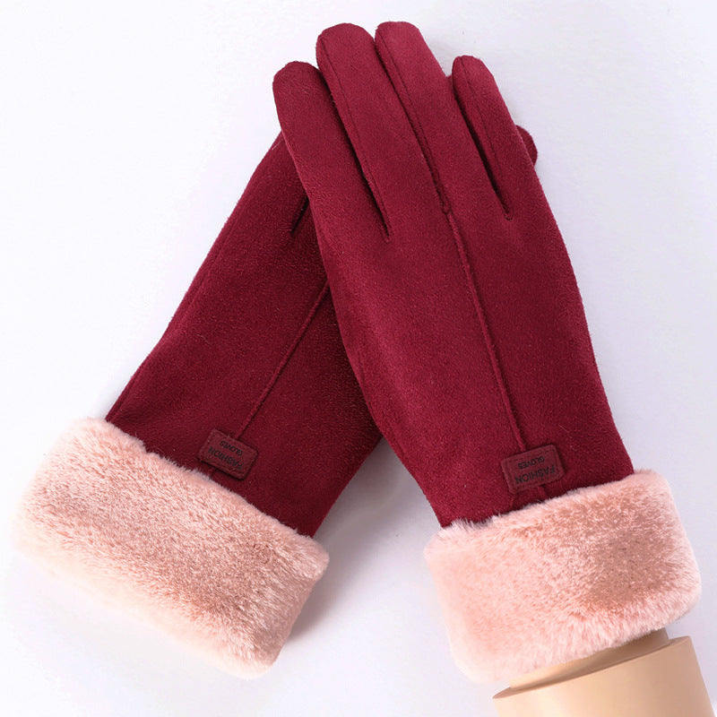 Wholesale Women's Winter Warm Thickened Plus Velvet Touch Screen Cotton Suede Polyester Gloves