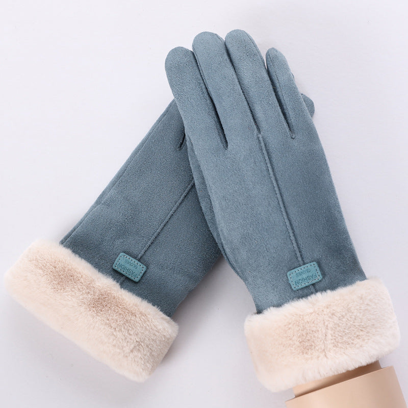 Wholesale Women's Winter Warm Thickened Plus Velvet Touch Screen Cotton Suede Polyester Gloves