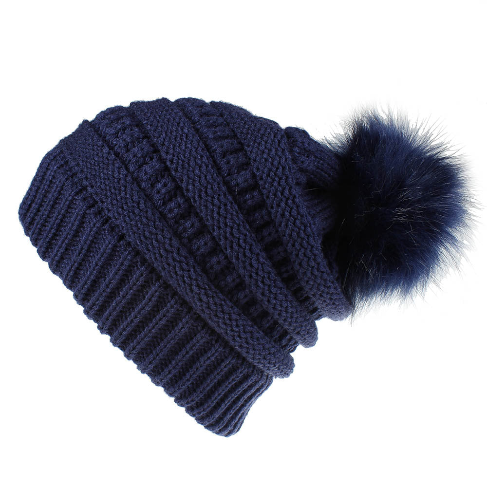 Wholesale Autumn and Winter Imitation Fur Fox Fur Ball Cap for Women Acrylic Knitted Hat