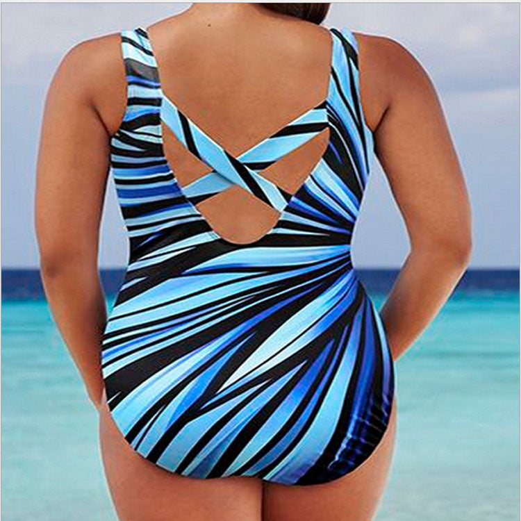 Wholesale plus size striped backless one-piece sexy sports bikini swimsuit