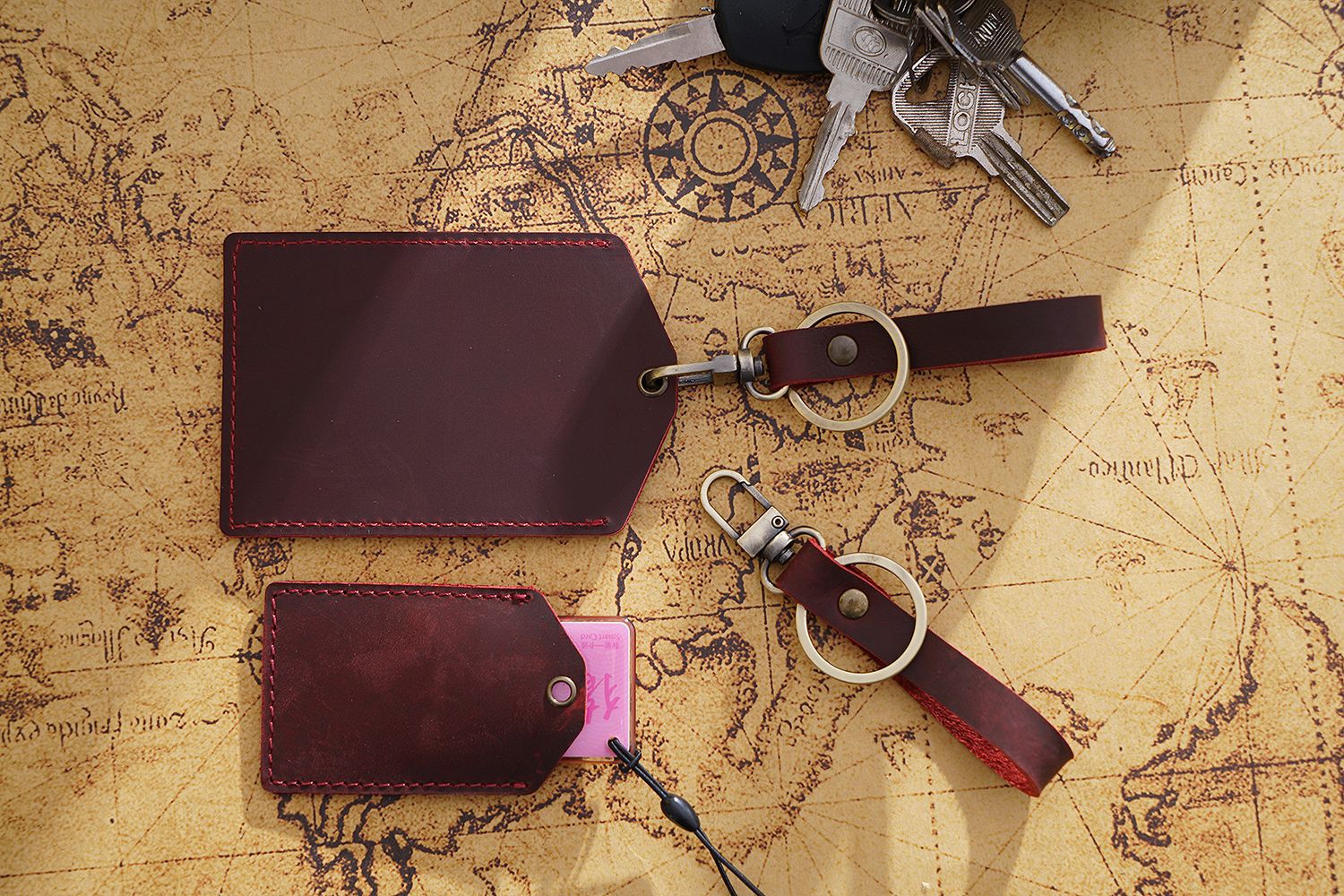 Wholesale Handmade Cowhide Mini Bus Card Holder Leather
 Keychain