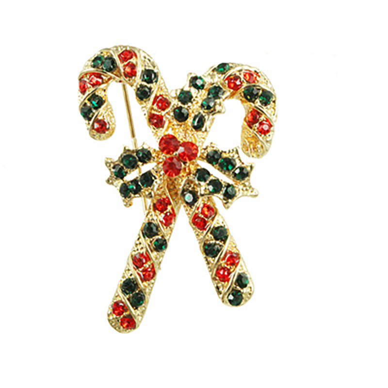 Wholesale Christmas Cane Alloy Diamond Brooch
