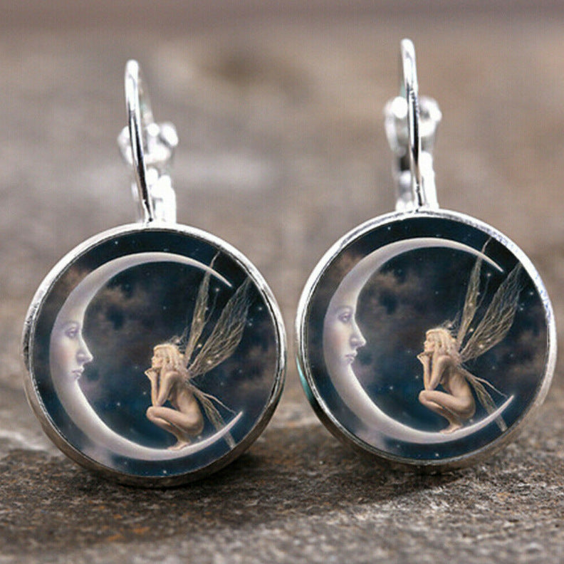 Wholesale Colorful Time Gem Moon Angel Earrings