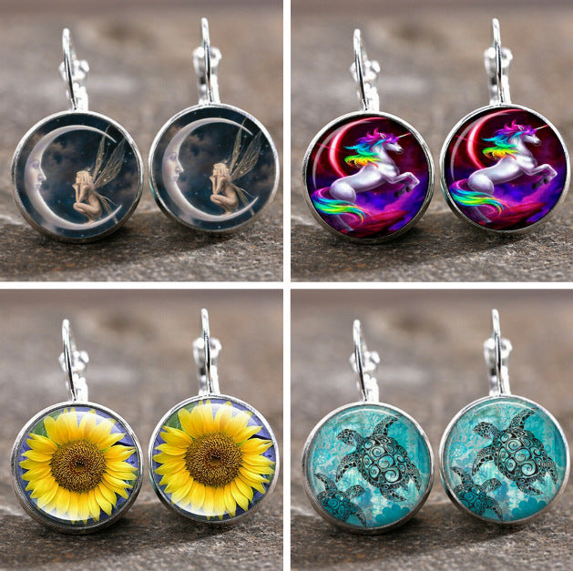 Wholesale Colorful Time Gem Moon Angel Earrings
