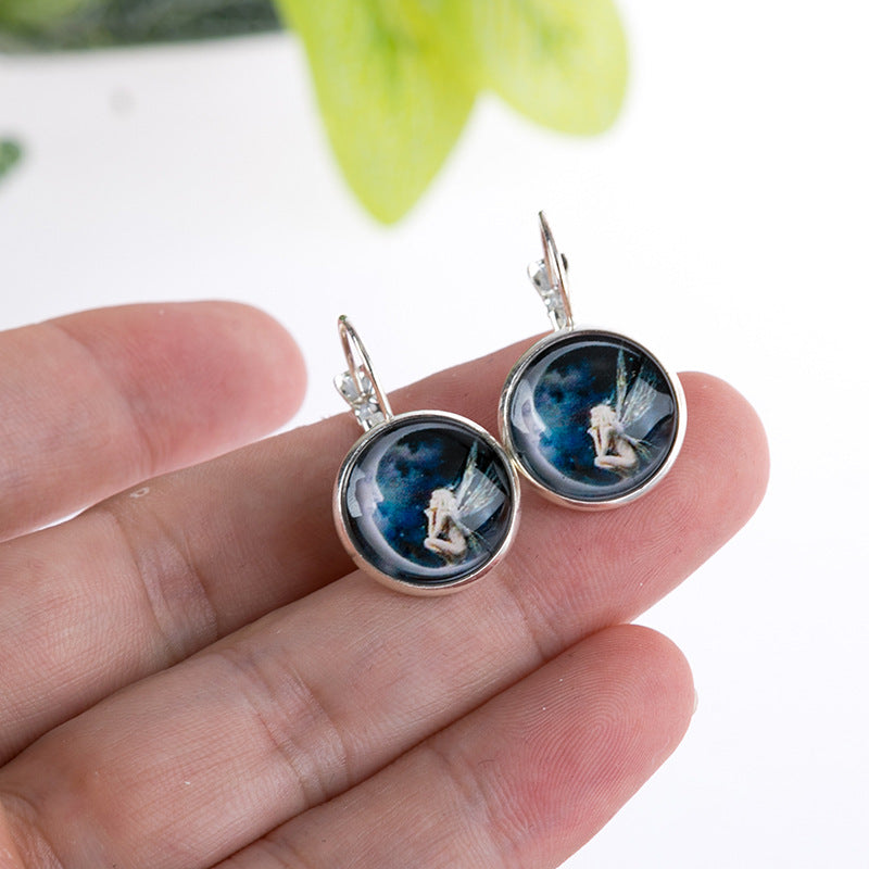 Wholesale Colorful Time Gem Moon Angel Earrings