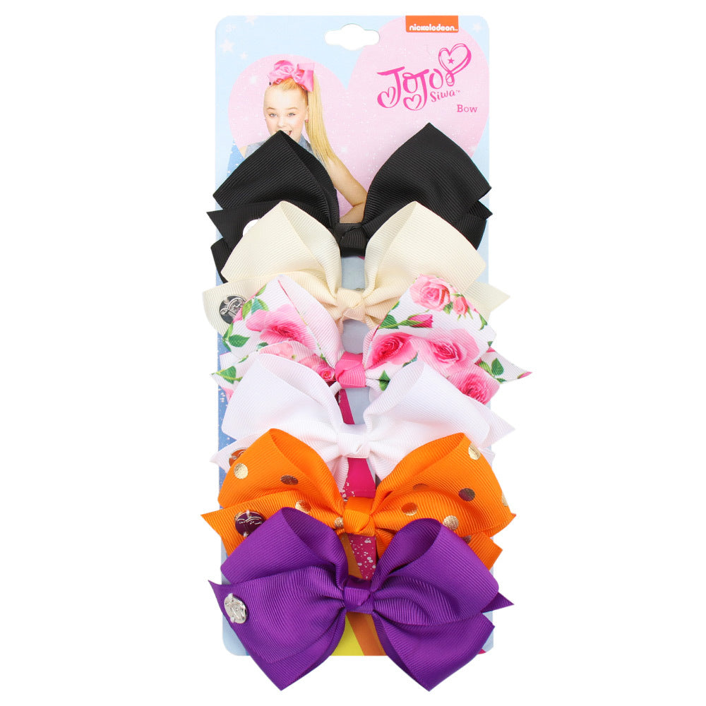 Wholesale 5-inch  bow hairpin set 6-color one-card children' s hairpin headdress