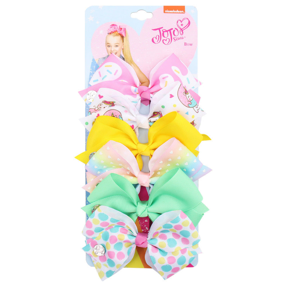 Wholesale 5-inch  bow hairpin set 6-color one-card children' s hairpin headdress