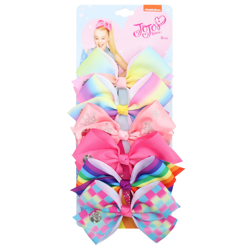 Wholesale 5-inch  bow hairpin set 6-color one-card children' s hairpin headdress