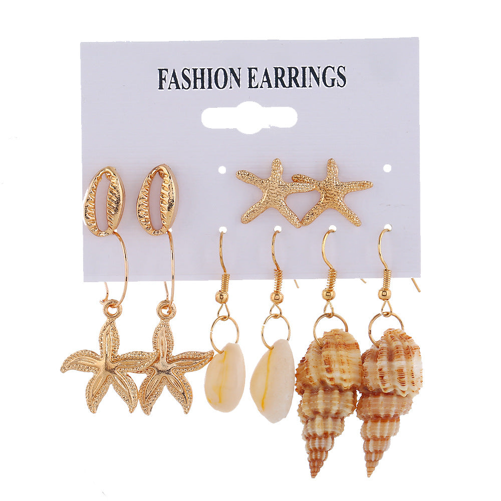 Wholesale Creative Starfish Natural Conch Earrings Five Pairs of Earrings and Studs