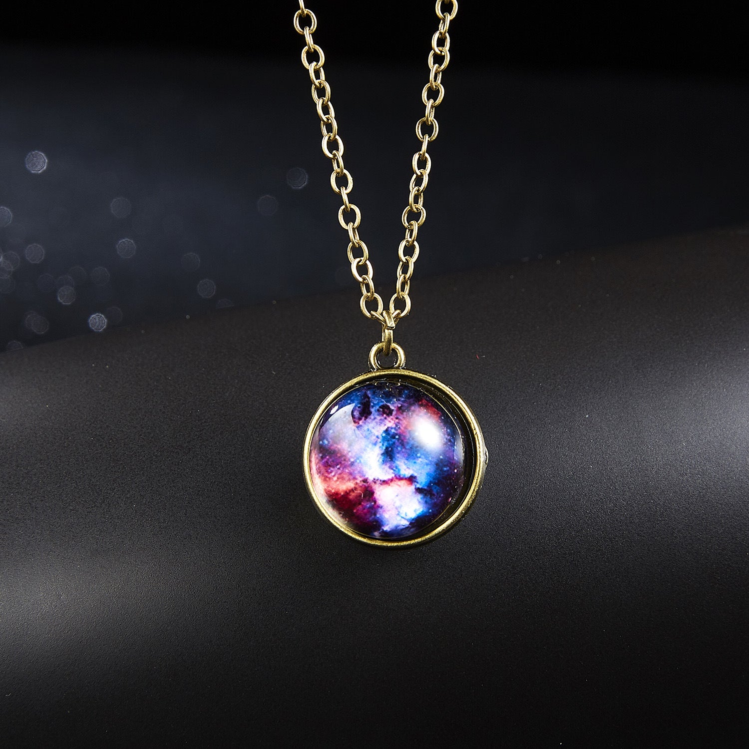 Wholesale Galaxies Nebula Cosmic Luminous Double Sided Vintage Pendant Alloy Necklaces