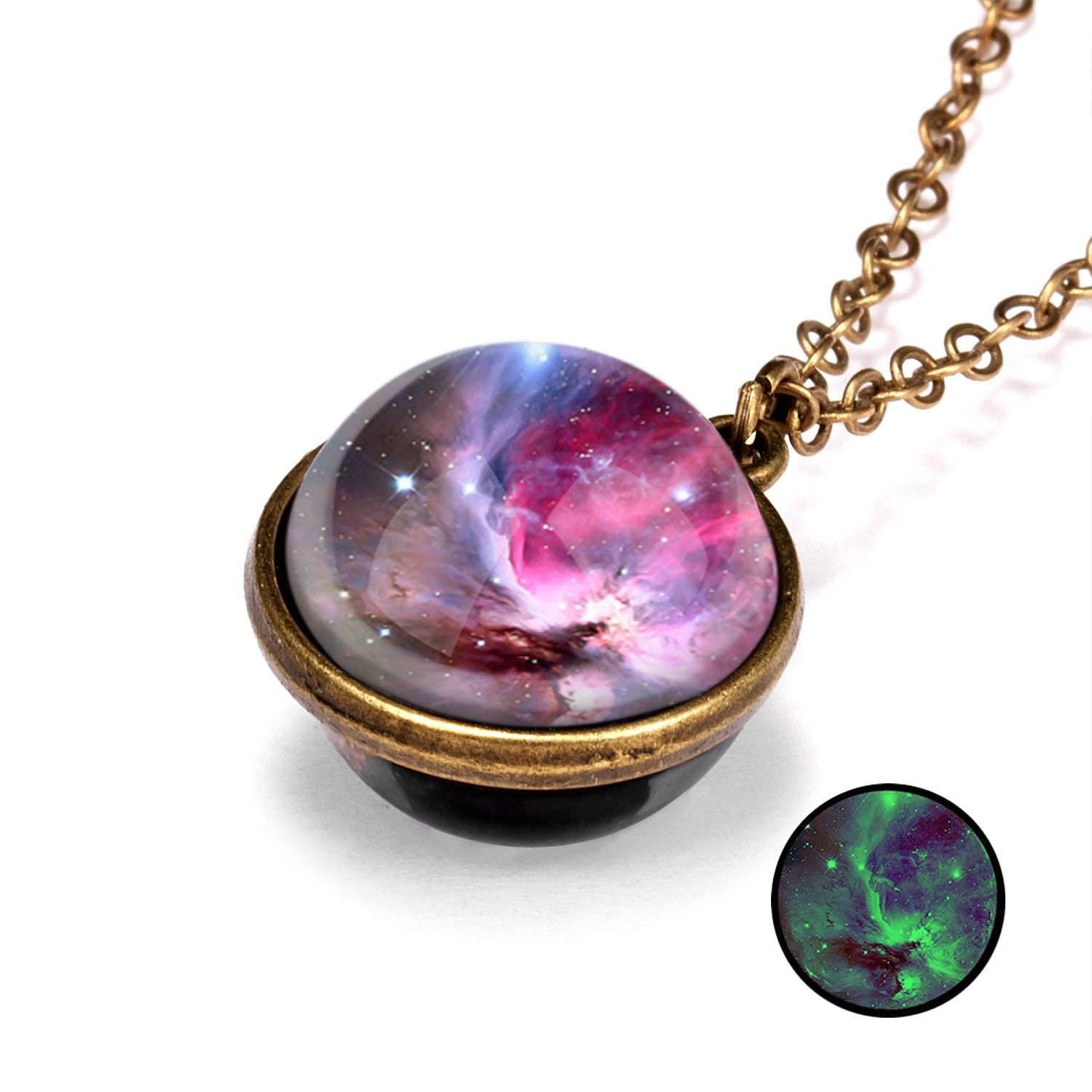 Wholesale Galaxies Nebula Cosmic Luminous Double Sided Vintage Pendant Alloy Necklaces