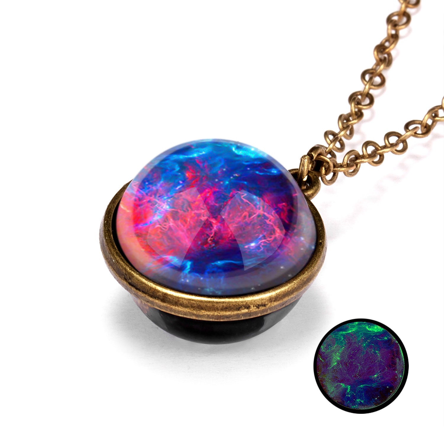 Wholesale Galaxies Nebula Cosmic Luminous Double Sided Vintage Pendant Alloy Necklaces