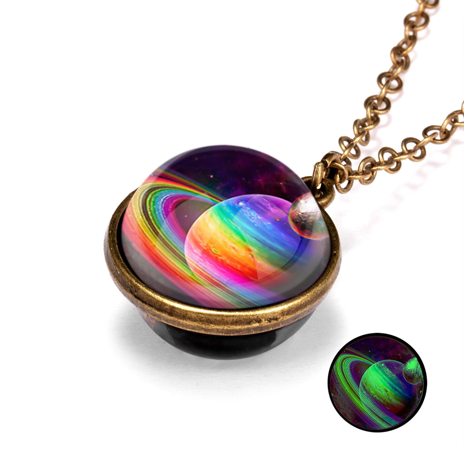 Wholesale Galaxies Nebula Cosmic Luminous Double Sided Vintage Pendant Alloy Necklaces