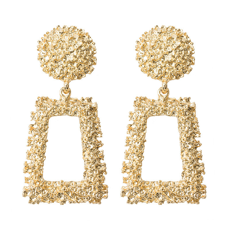 Wholesale Bohemian Trapezoid Geometric Matte Embossed Metal Stud Earrings