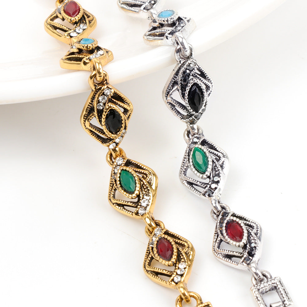 Wholesale Alloy electroplating geometric shape mixed color inlaid ladies bracelet