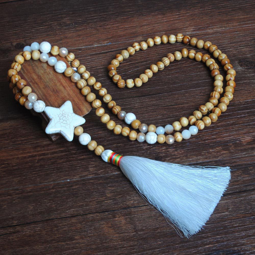Wholesale Vintage Artistic Beach Bohemian Dress Accessories Wooden Beads Tassel Pentagonal Stars Butterfly Long Necklace