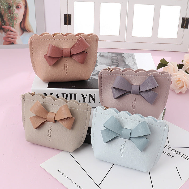 Wholesale Bowknot PU Leather Mini Wallet Portable Coin Bag Keychain