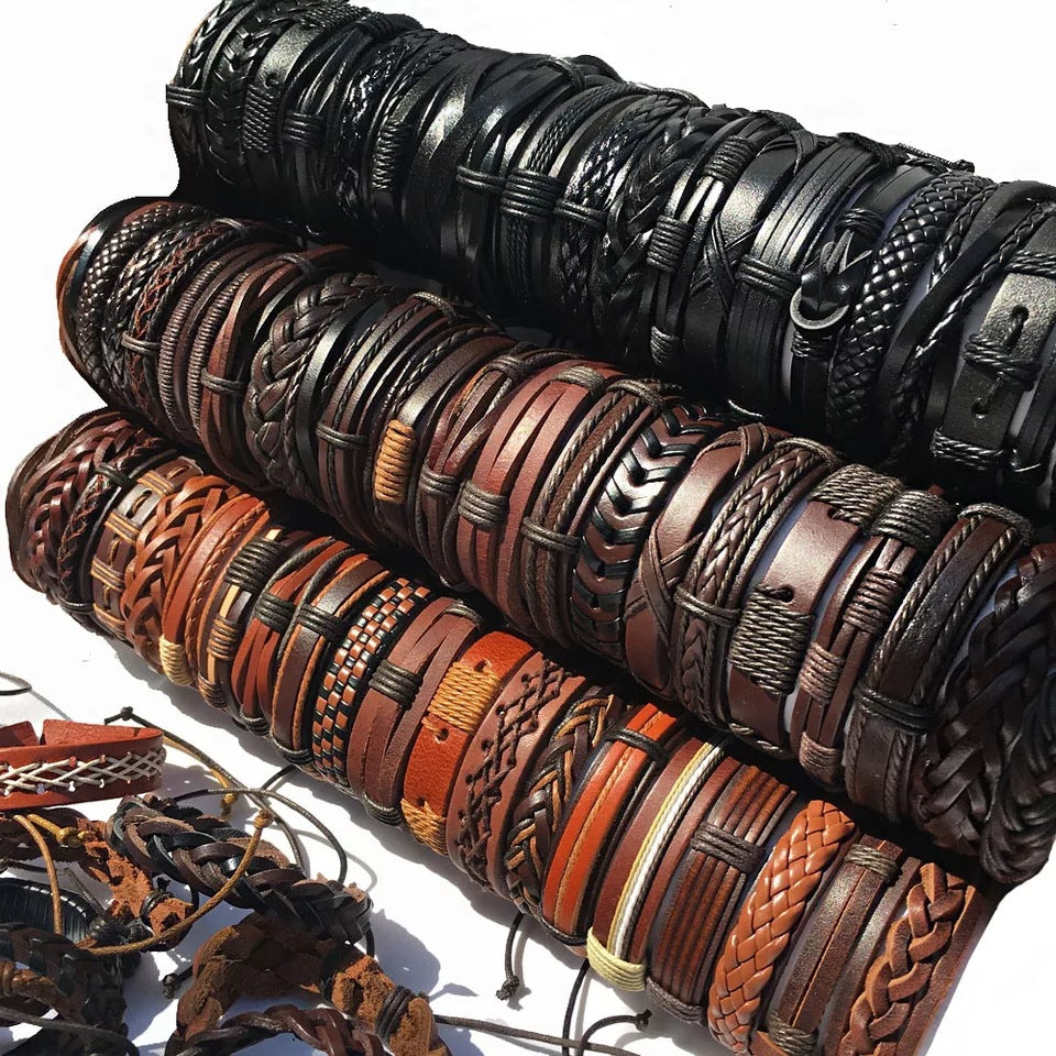 Wholesale 100 arbitrary mixed color hand-woven leather bracelet