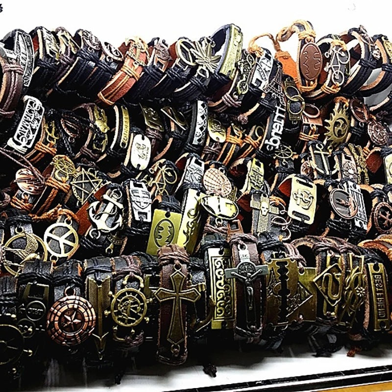 Wholesale 100 arbitrary mixed color hand-woven leather bracelet