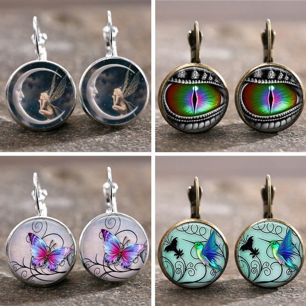 Wholesale Colorful Time Gem Moon Angel Earrings