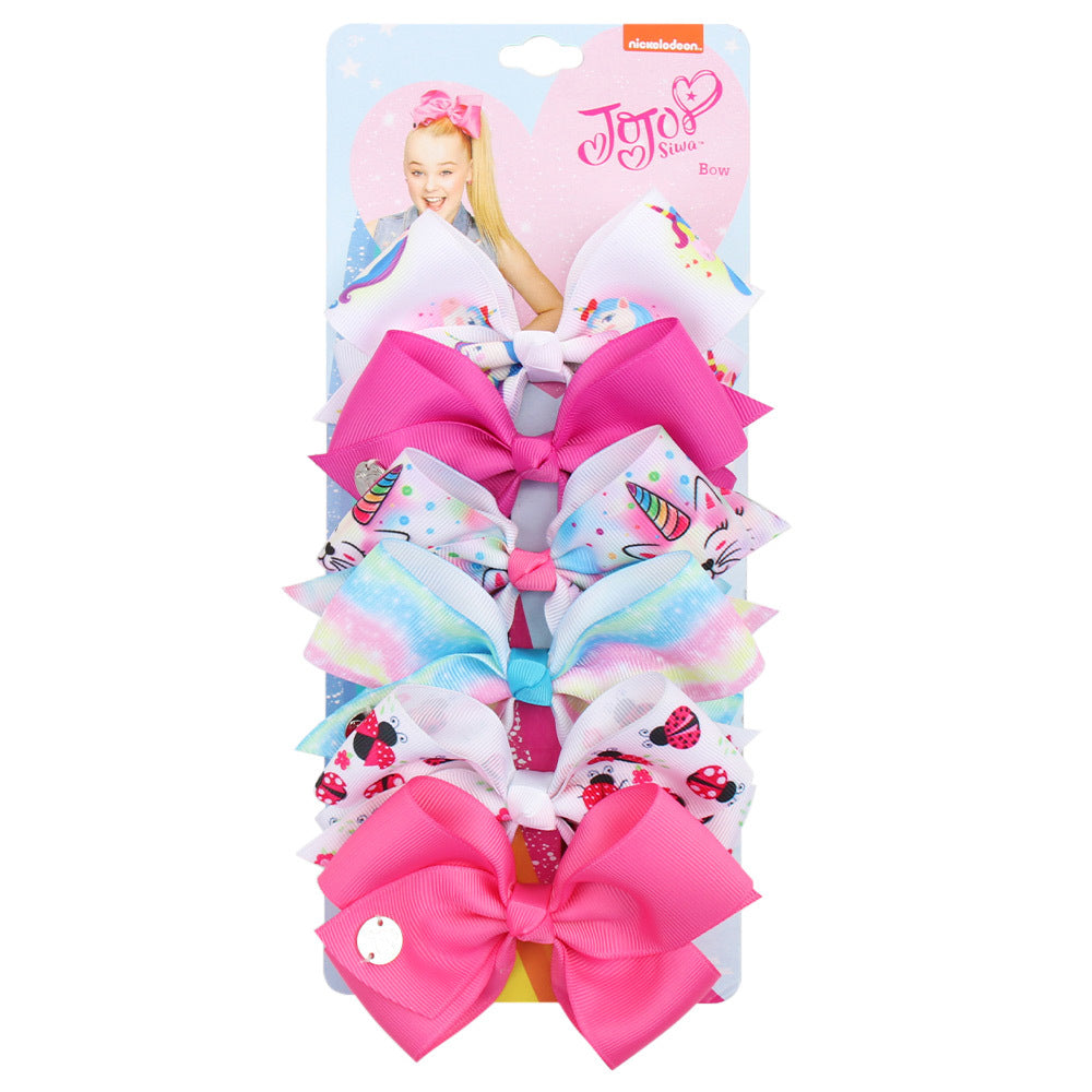 Wholesale 5-inch  bow hairpin set 6-color one-card children' s hairpin headdress
