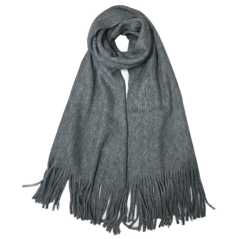 Wholesale Polyester Solid Color Tassel Extended Scarf