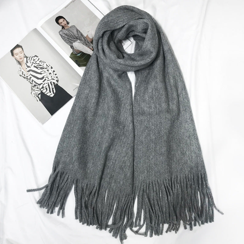 Wholesale Polyester Solid Color Tassel Extended Scarf