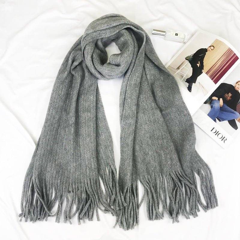 Wholesale Polyester Solid Color Tassel Extended Scarf