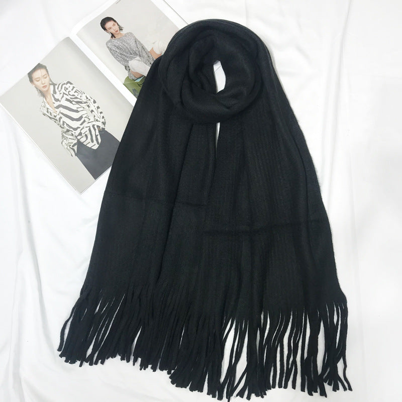 Wholesale Polyester Solid Color Tassel Extended Scarf