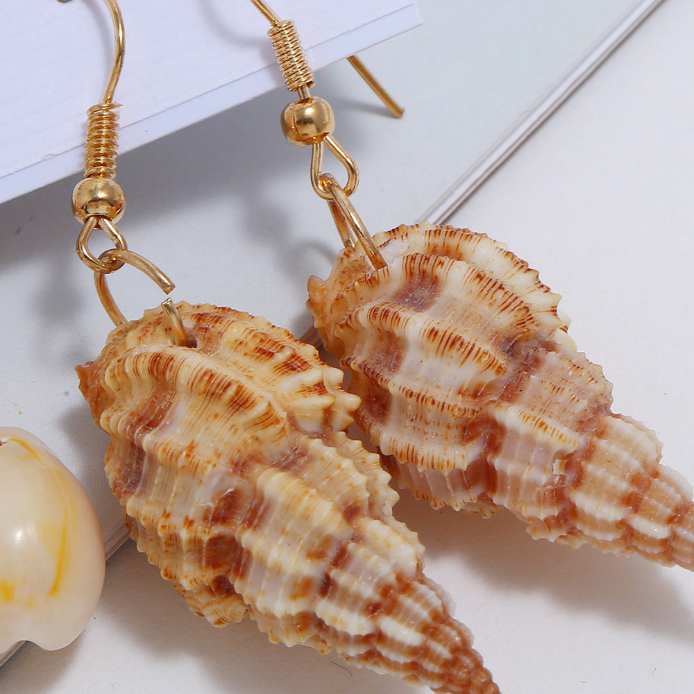Wholesale Creative Starfish Natural Conch Earrings Five Pairs of Earrings and Studs
