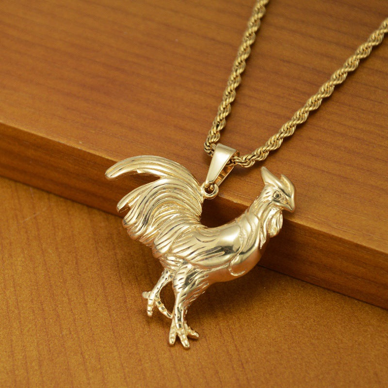 Wholesale Trendy Titanium Steel Gold Rooster Pendant Necklace Hip Hop Fashion Jewelry Accessory