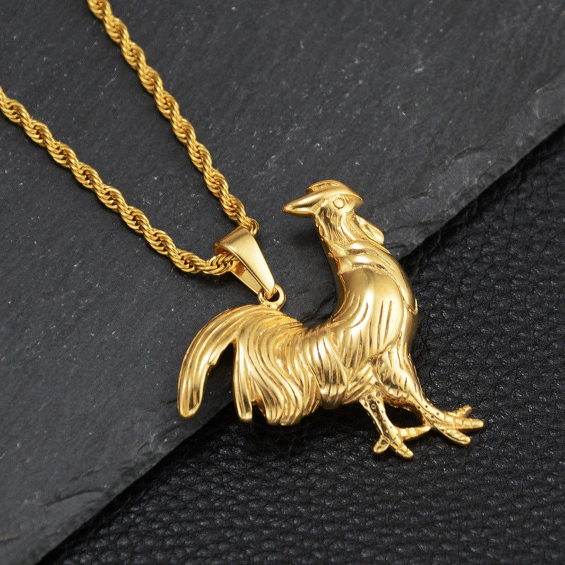 Wholesale Trendy Titanium Steel Gold Rooster Pendant Necklace Hip Hop Fashion Jewelry Accessory