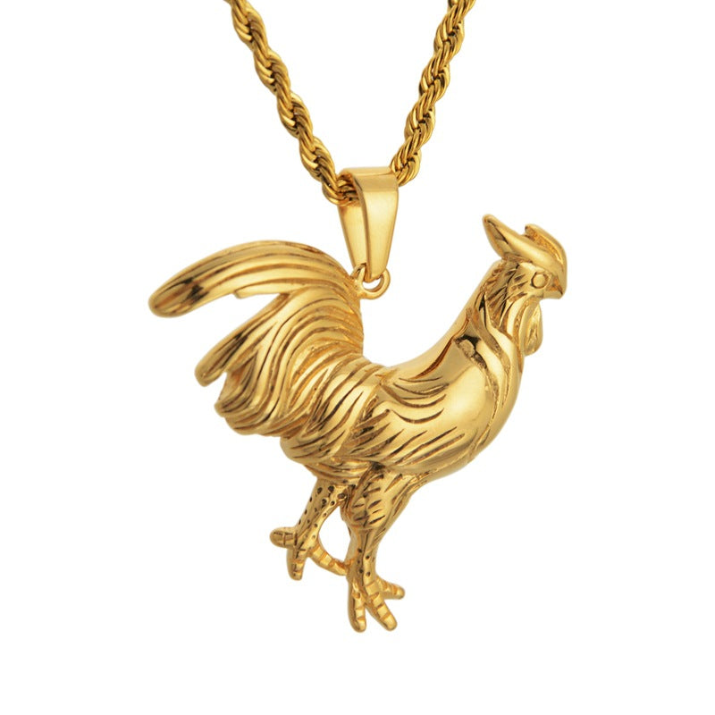 Wholesale Trendy Titanium Steel Gold Rooster Pendant Necklace Hip Hop Fashion Jewelry Accessory