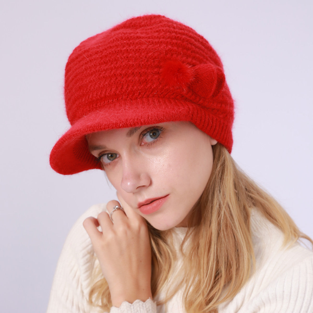 Wholesale Autumn and Winter Solid Color Knitted Hat Plus Velvet Warm Woolen Beret