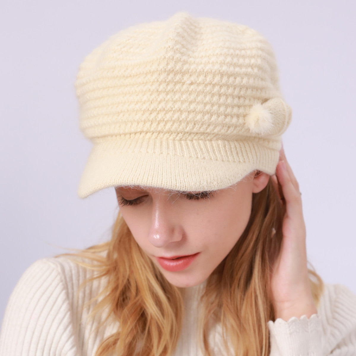Wholesale Autumn and Winter Solid Color Knitted Hat Plus Velvet Warm Woolen Beret