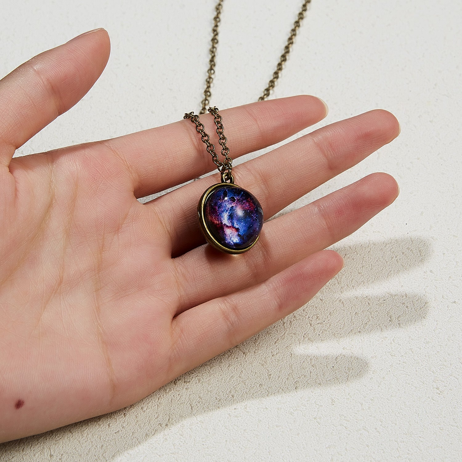 Wholesale Galaxies Nebula Cosmic Luminous Double Sided Vintage Pendant Alloy Necklaces