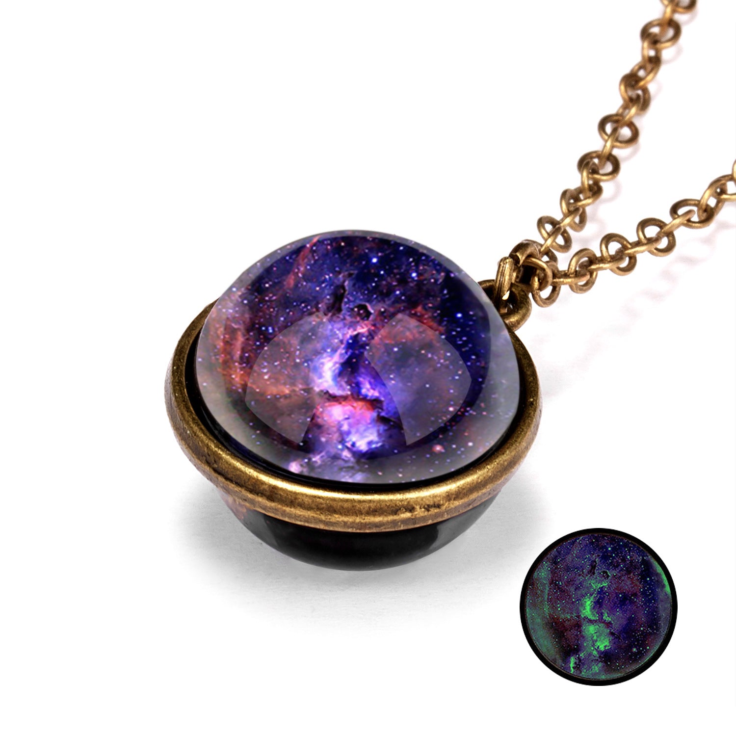 Wholesale Galaxies Nebula Cosmic Luminous Double Sided Vintage Pendant Alloy Necklaces
