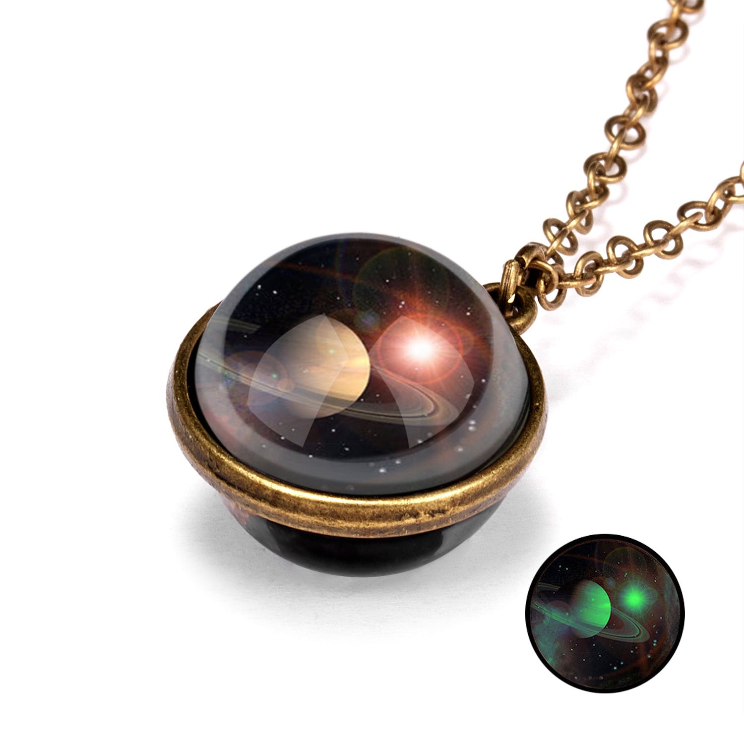 Wholesale Galaxies Nebula Cosmic Luminous Double Sided Vintage Pendant Alloy Necklaces