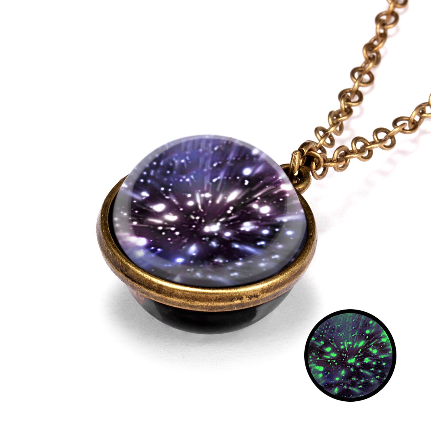 Wholesale Galaxy Nebula Universe Luminous Double sided Starry Sky Necklace