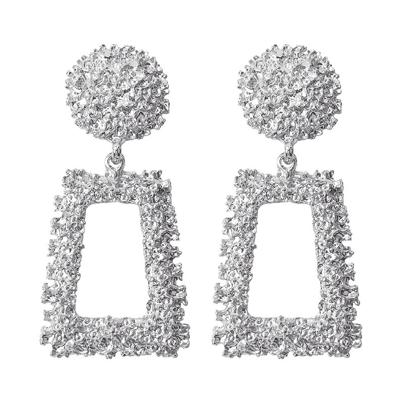 Wholesale Bohemian Trapezoid Geometric Matte Embossed Metal Stud Earrings