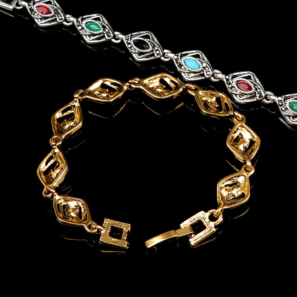 Wholesale Alloy electroplating geometric shape mixed color inlaid ladies bracelet