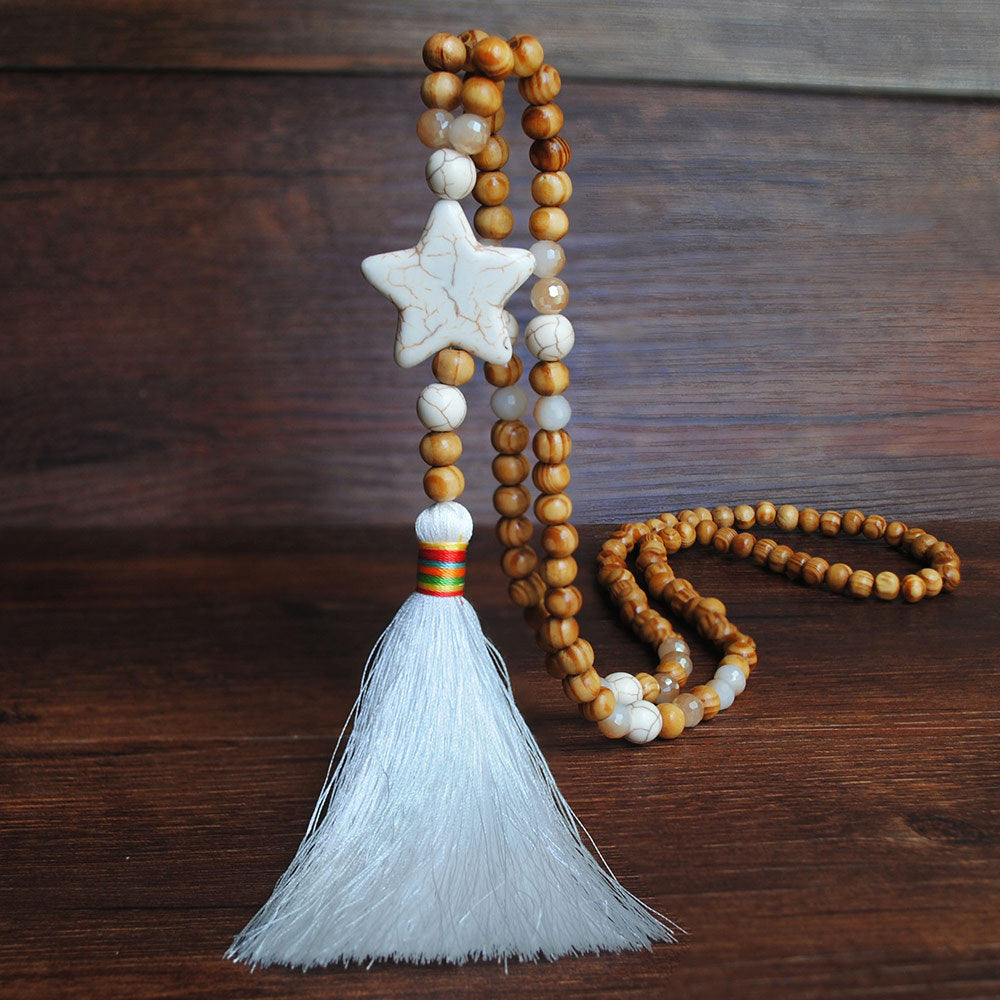 Wholesale Handmade Beaded Tassel Cross Love Turquoise Pendant Necklace
