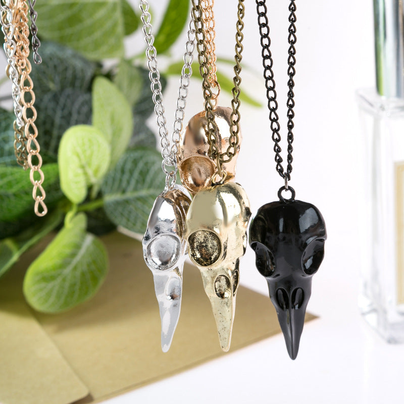 Wholesale Punk 3D Alloy Crow Skull Skeleton Pendant Necklace