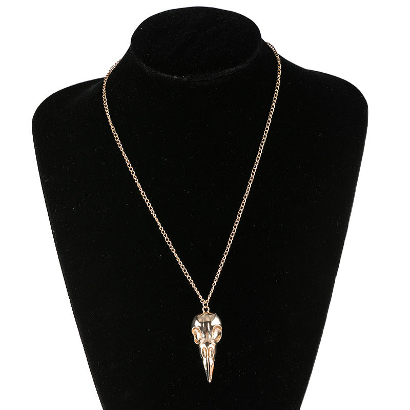 Wholesale Punk 3D Alloy Crow Skull Skeleton Pendant Necklace