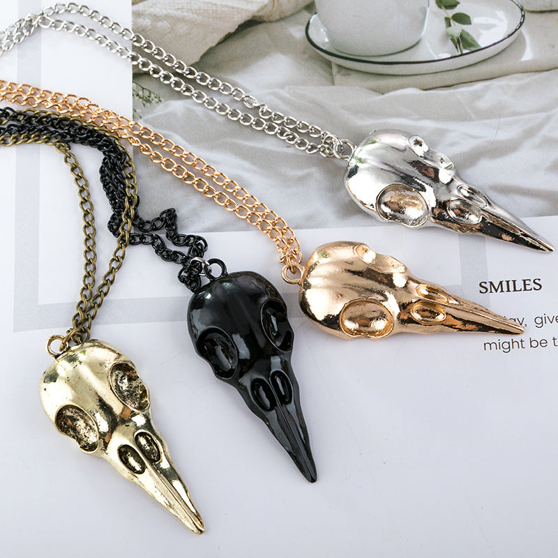 Wholesale Punk 3D Alloy Crow Skull Skeleton Pendant Necklace